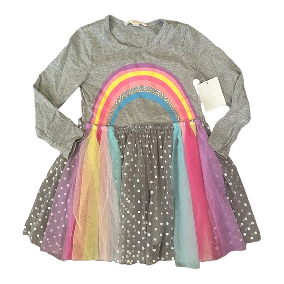 Truly Me Gray Dress with Rainbow Tulle Skirt - Picture 1 of 6